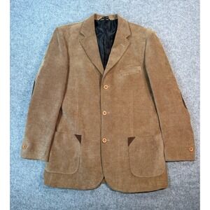 Pronti Collection Mens Tan Corduroy Blazer Elbow Patches Sport Coat Large